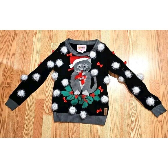 Tipsy Elves Cat Christmas Holiday Ugly Sweater Unisex Sz Small Pullover - Picture 1 of 6